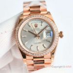 Swiss Rolex new Day-Date Rose Gold Silver Dial with Baguette 36 Men's Watch